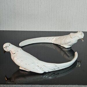 Bohemian Bird Figurines Handpainted Gold Porcelain 40s Vintage Love Birds Czech